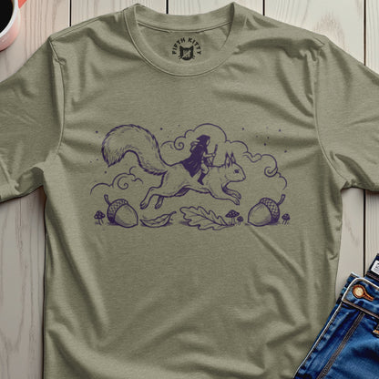 Witch Riding a Squirrel Graphic Unisex T-Shirt