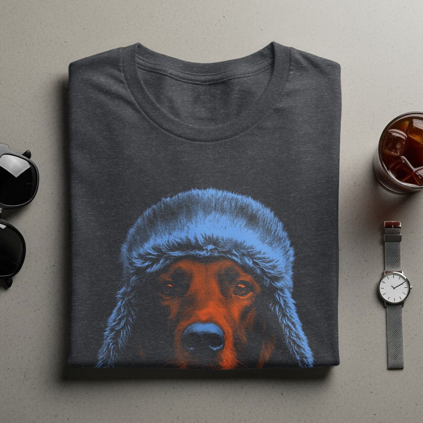 Stylish Dog in Winter Hat Graphic Tee