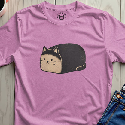 Pink t-shirt with a black and tan cat loaf graphic and "FIFTH KITTY" logo.