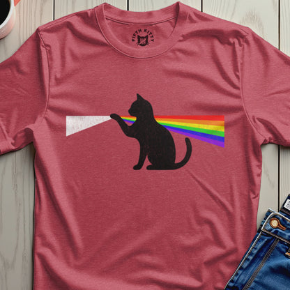 Cat with Rainbow Graphic Red Fifth Kitty T-shirt