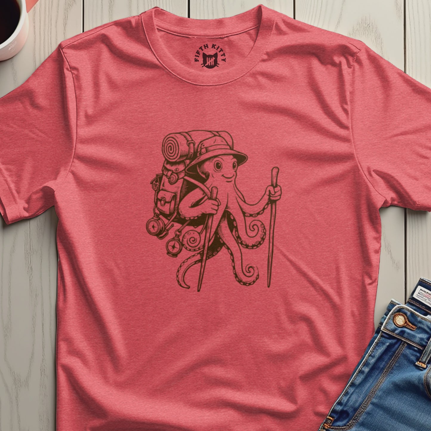 Adventurous Octopus Graphic Hiking T-Shirt