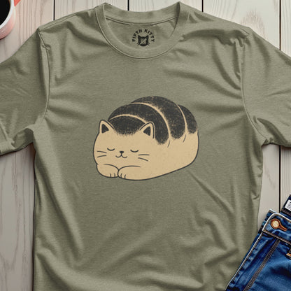 Cat loaf t-shirt with Fifth Kitty logo on the collar.