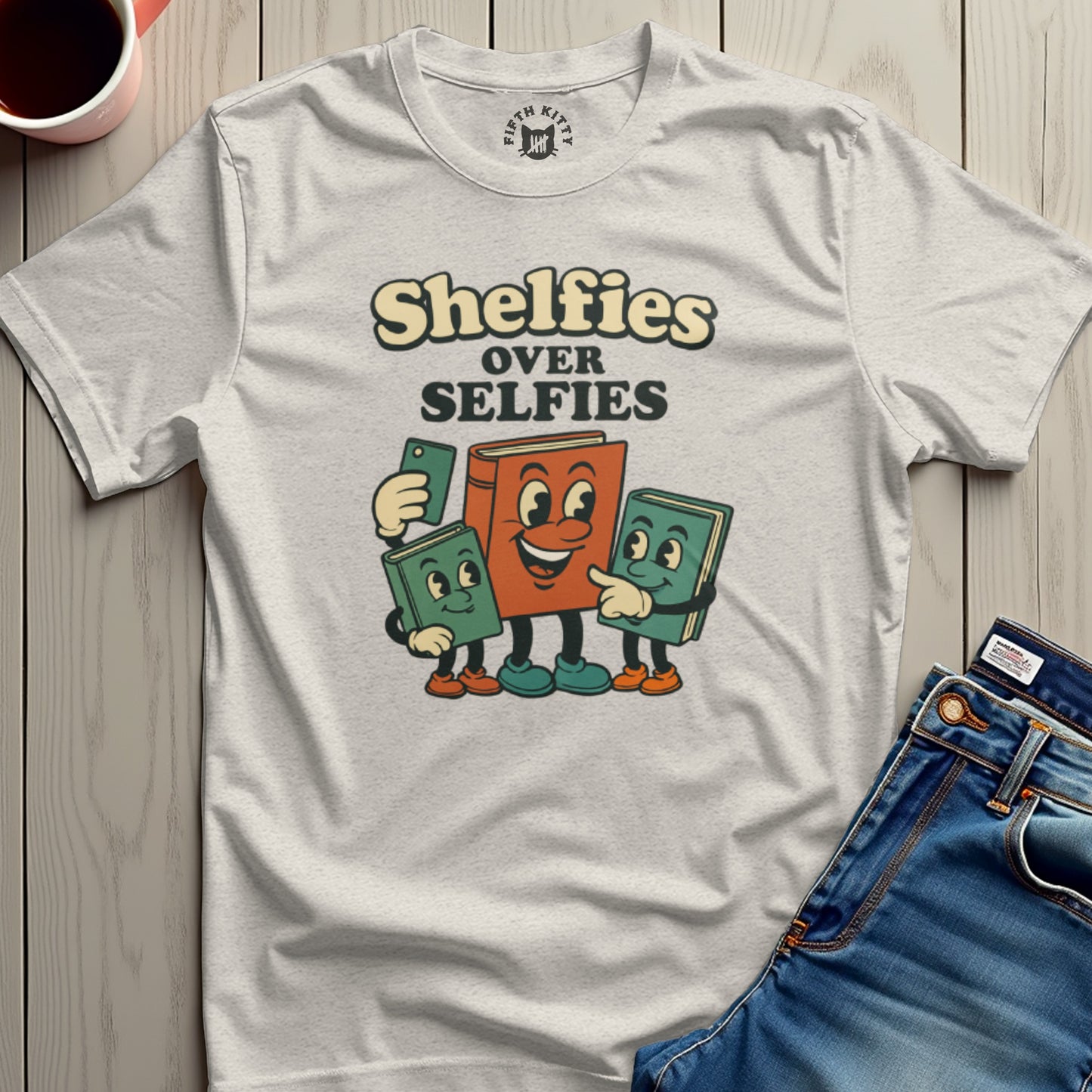 Shelfies Over Selfies Cute Books Graphic T-Shirt Product