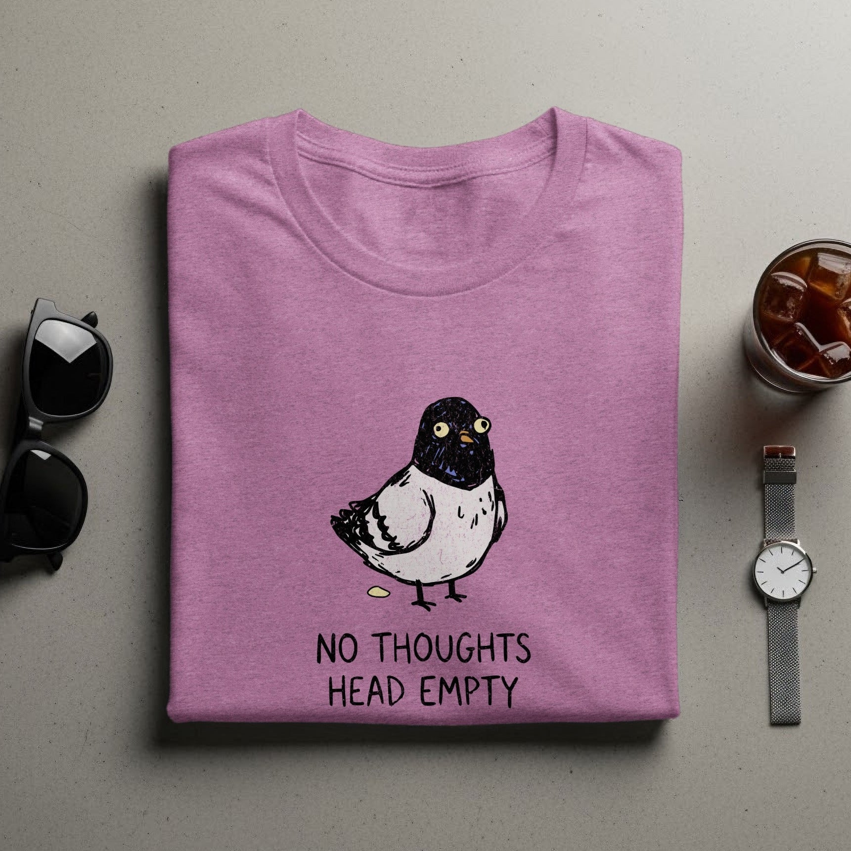 No Thoughts Head Empty Pigeon Illustration T-shirt