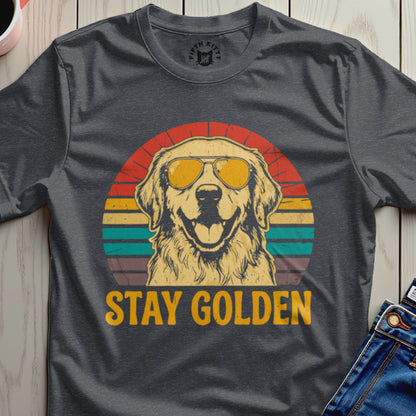 Stay Golden Retro Sunglasses Dog Graphic T-Shirt