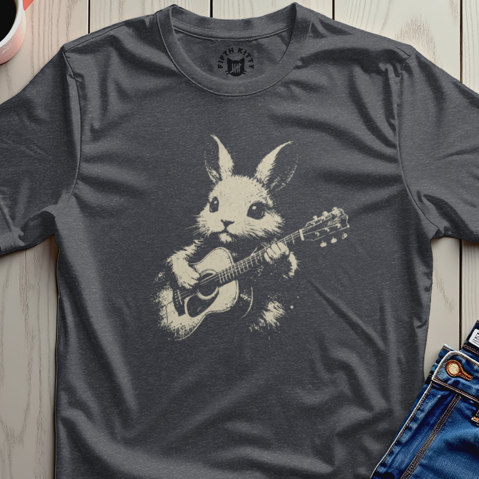 FIFTH KITTY Dark Gray Bunny Guitarist T-Shirt product type