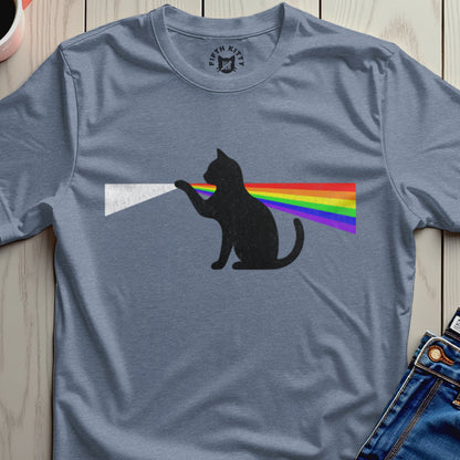 Rainbow Spectrum Cat Graphic on Grey T-shirt Product