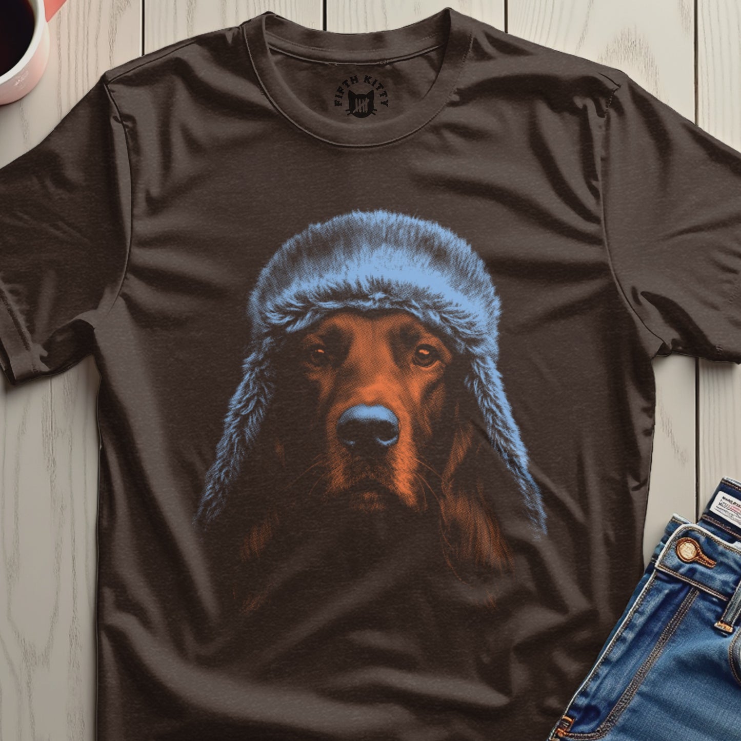 Dog with Fluffy Hat Graphic Printed T-shirt