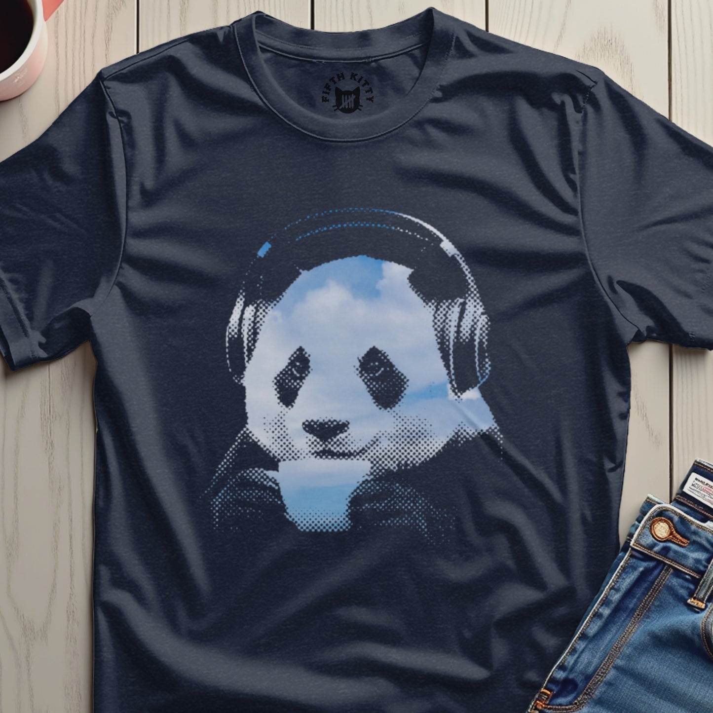 Panda Listening to Music Graphic T-shirt