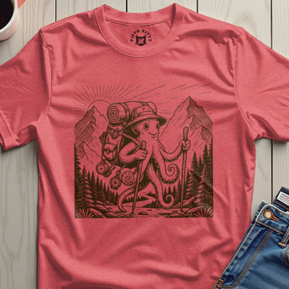 Octopus Hiking T-Shirt Fun Nature Adventure Tee