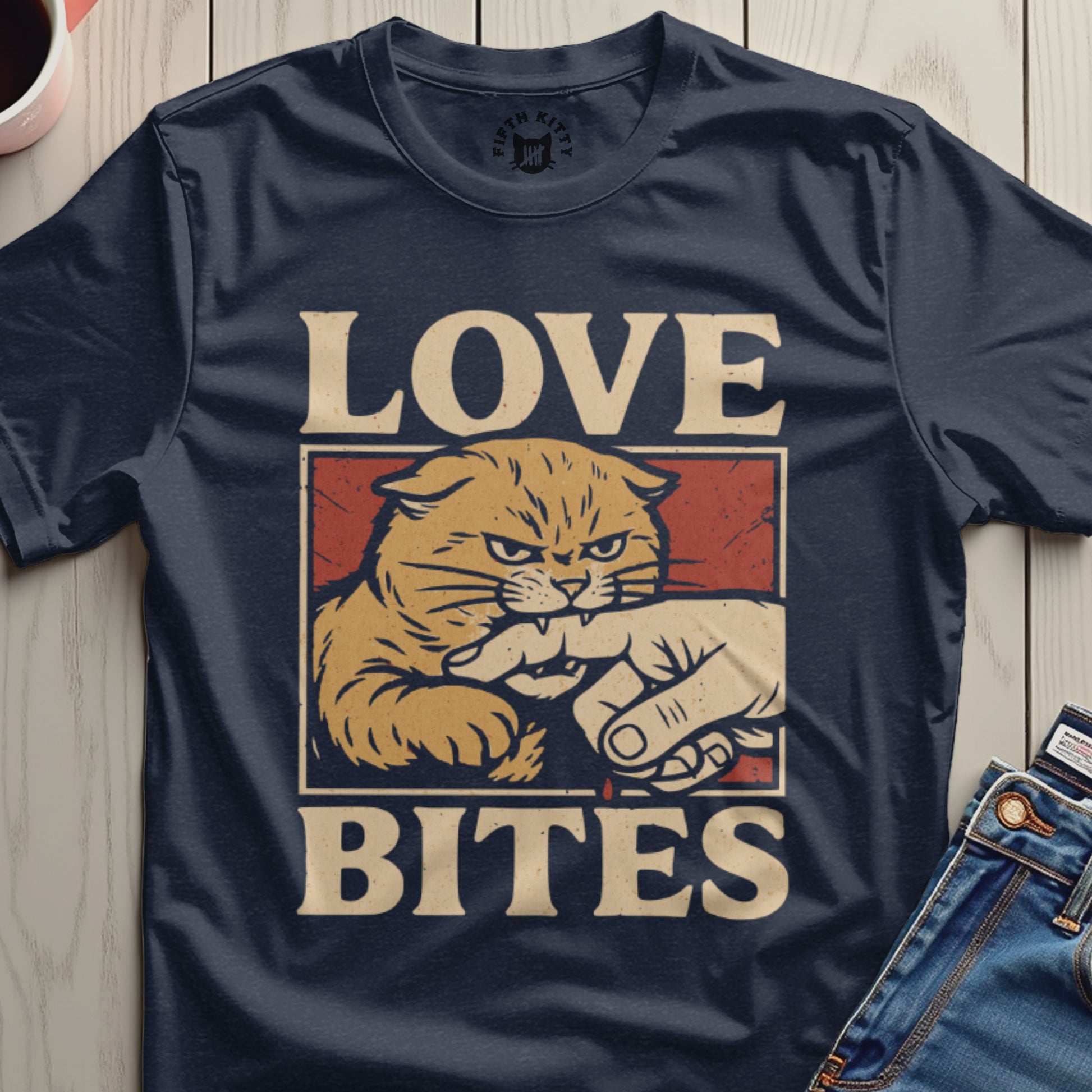 Love Bites Graphic Cat Tee Shirt Unique Apparel