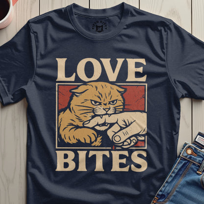Love Bites Graphic Cat Tee Shirt Unique Apparel