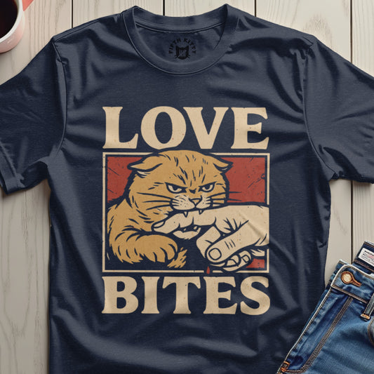 Love Bites Graphic Cat Tee Shirt Unique Apparel