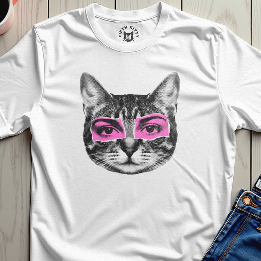 FIFTH KITTY Grayscale Cat Pink Eyes Pop Art T-Shirt product type