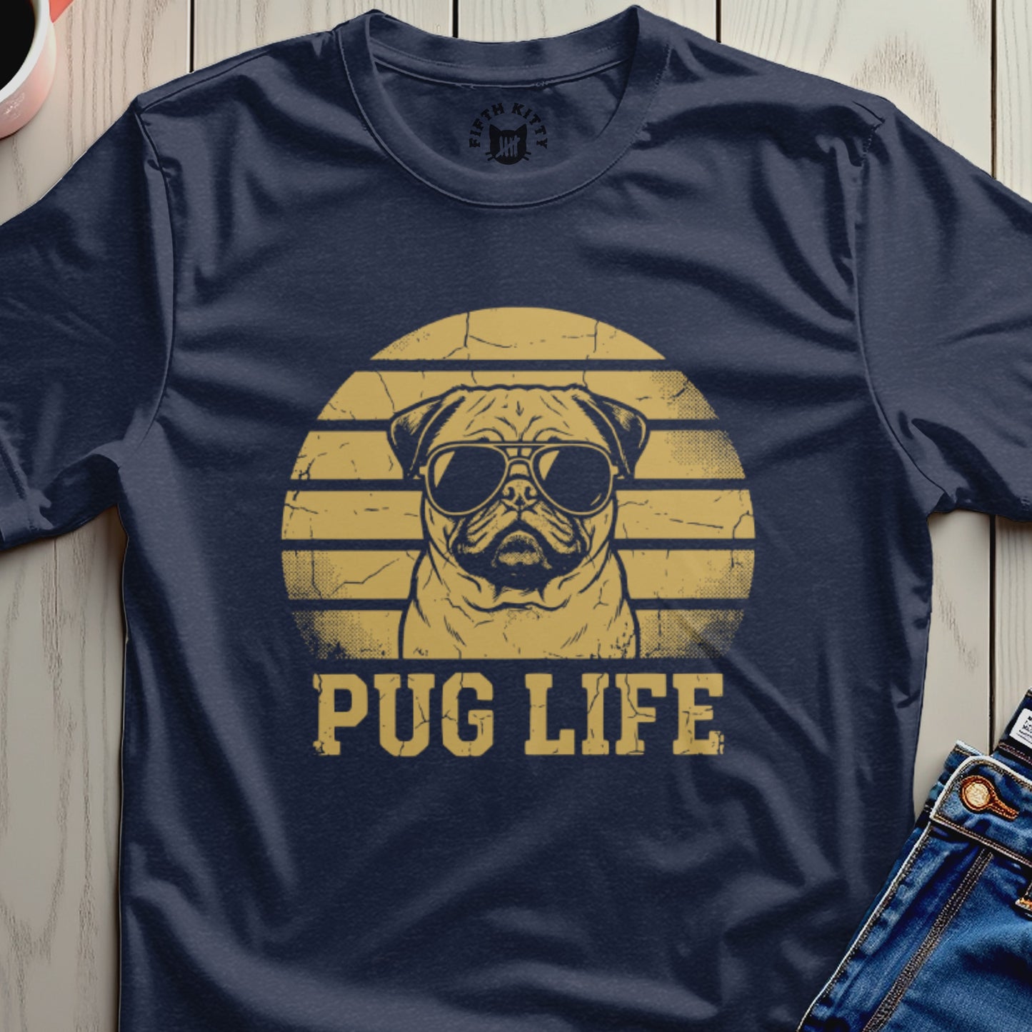 Pug Life Graphic Tee with Cool Sunglass Wearing Pug