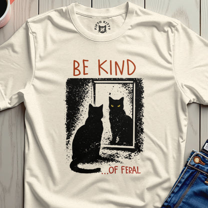 Be Kind ...of Feral Cat T-Shirt – Natural unisex graphic tee, front view