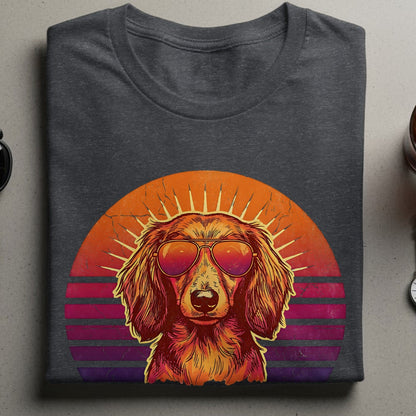 Cool Dog with Sunglasses Sunset Design T-Shirt