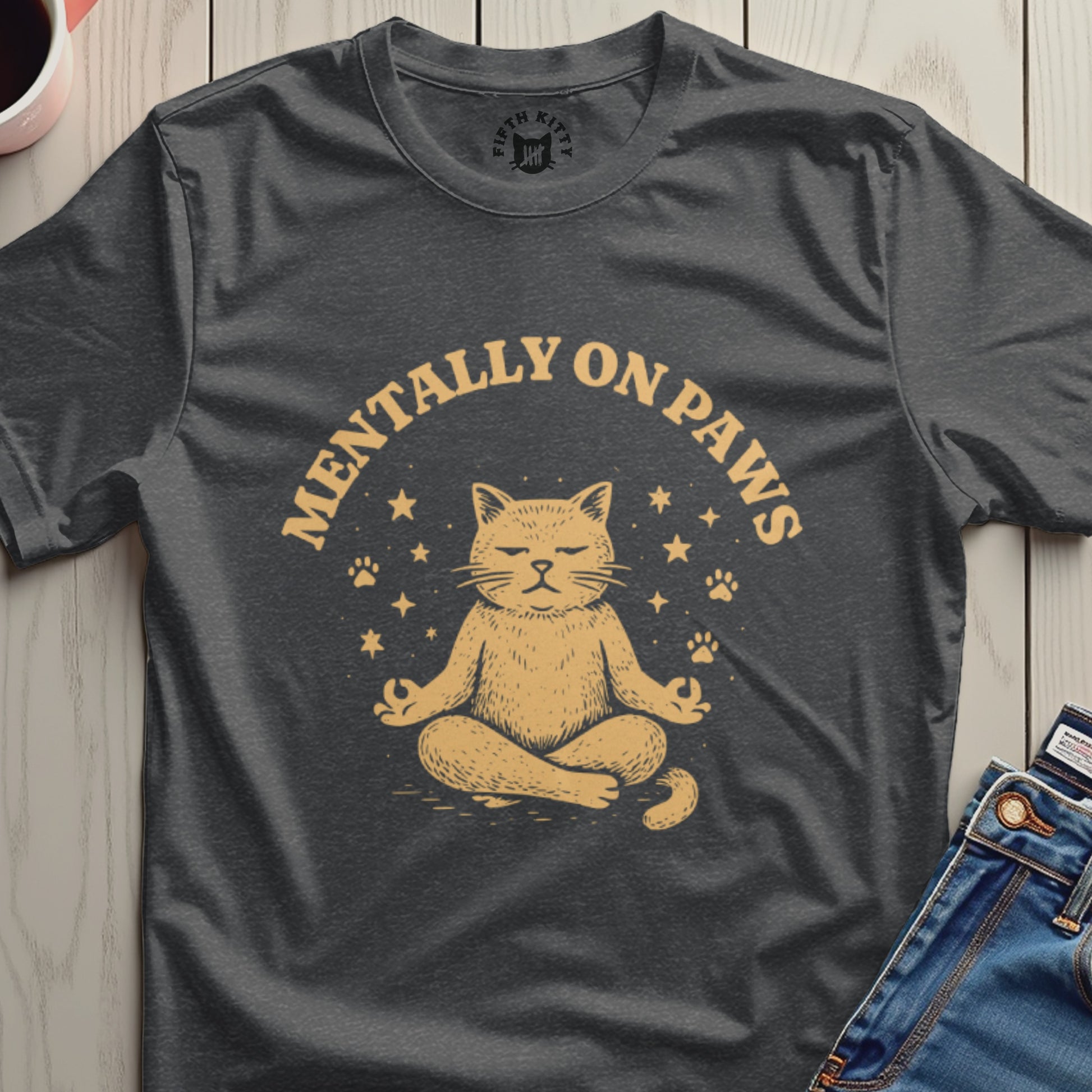 Mentally On Paws Cute Cat Meditation Shirt