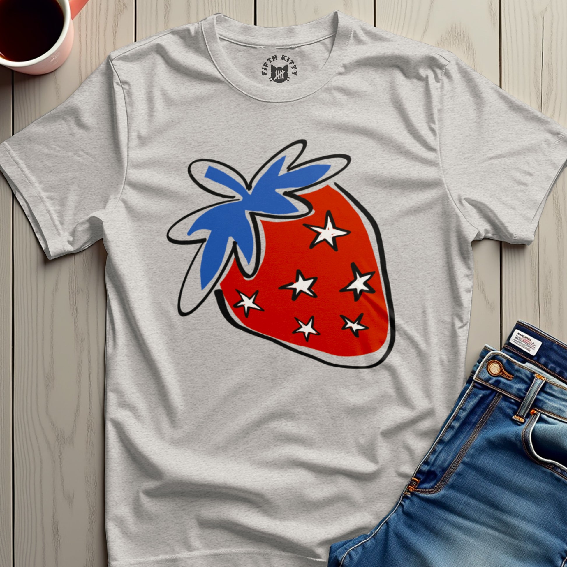Stylish Red Strawberry and Stars Graphic T-shirt