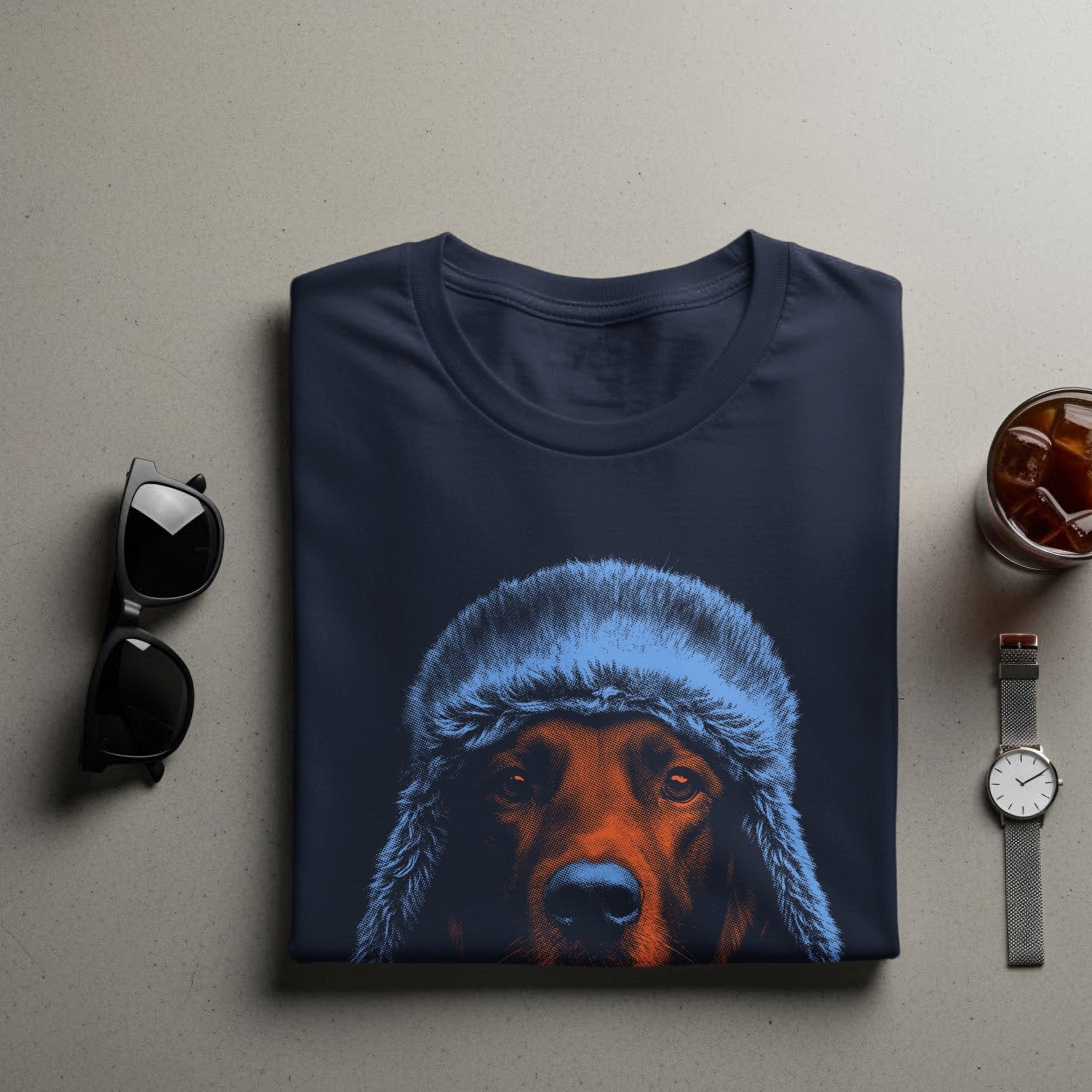 Stylish Dog Wearing Winter Hat Graphic T-shirt
