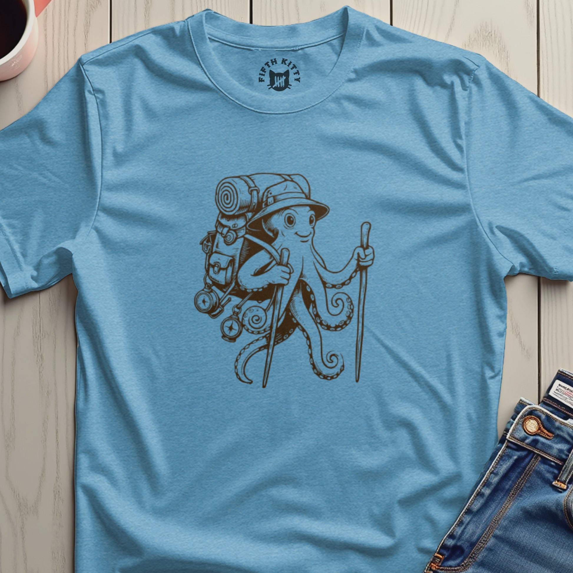 Octopus Backpacker Graphic Light Blue Shirt