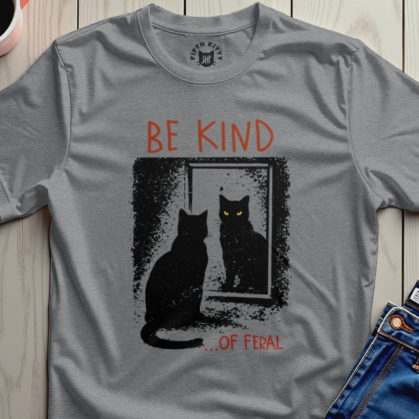 Be Kind ...of Feral Cat T-Shirt – Dark Heather Gray unisex graphic tee, front view
