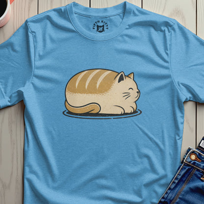Blue t-shirt with a cartoon loaf cat graphic and "Fifth Kitty" logo.