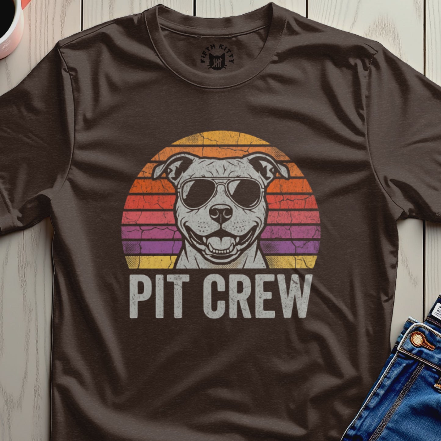 Retro Pit Crew Dog Graphic Tee with Sunglasses Shirt
