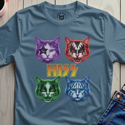 HISS Cat Faces Graphic Print Tee for Rock Music Fans