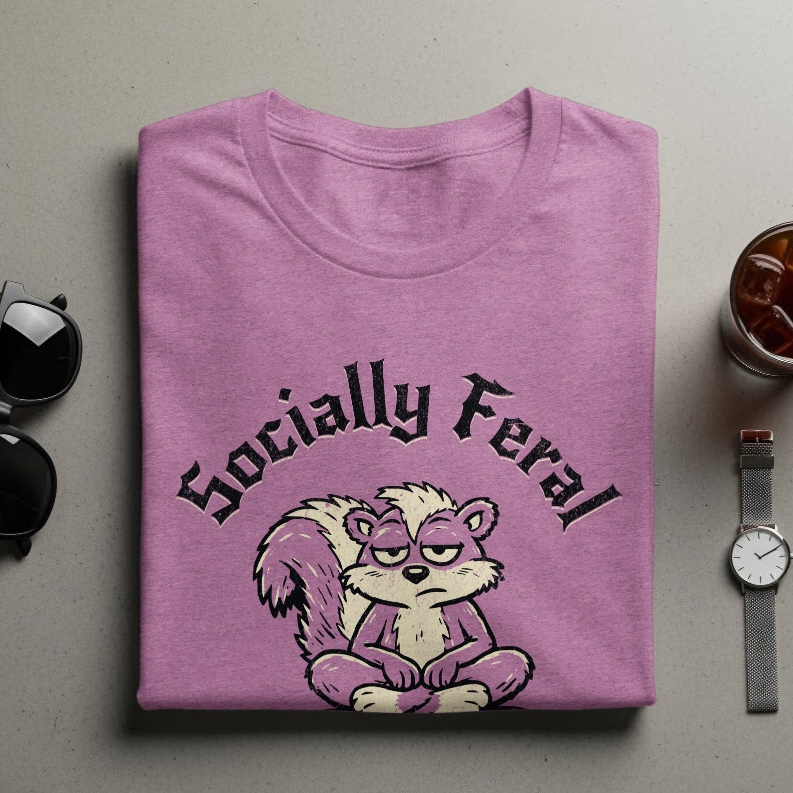 Socially Feral Graphic T-Shirt with Cartoon Skunk