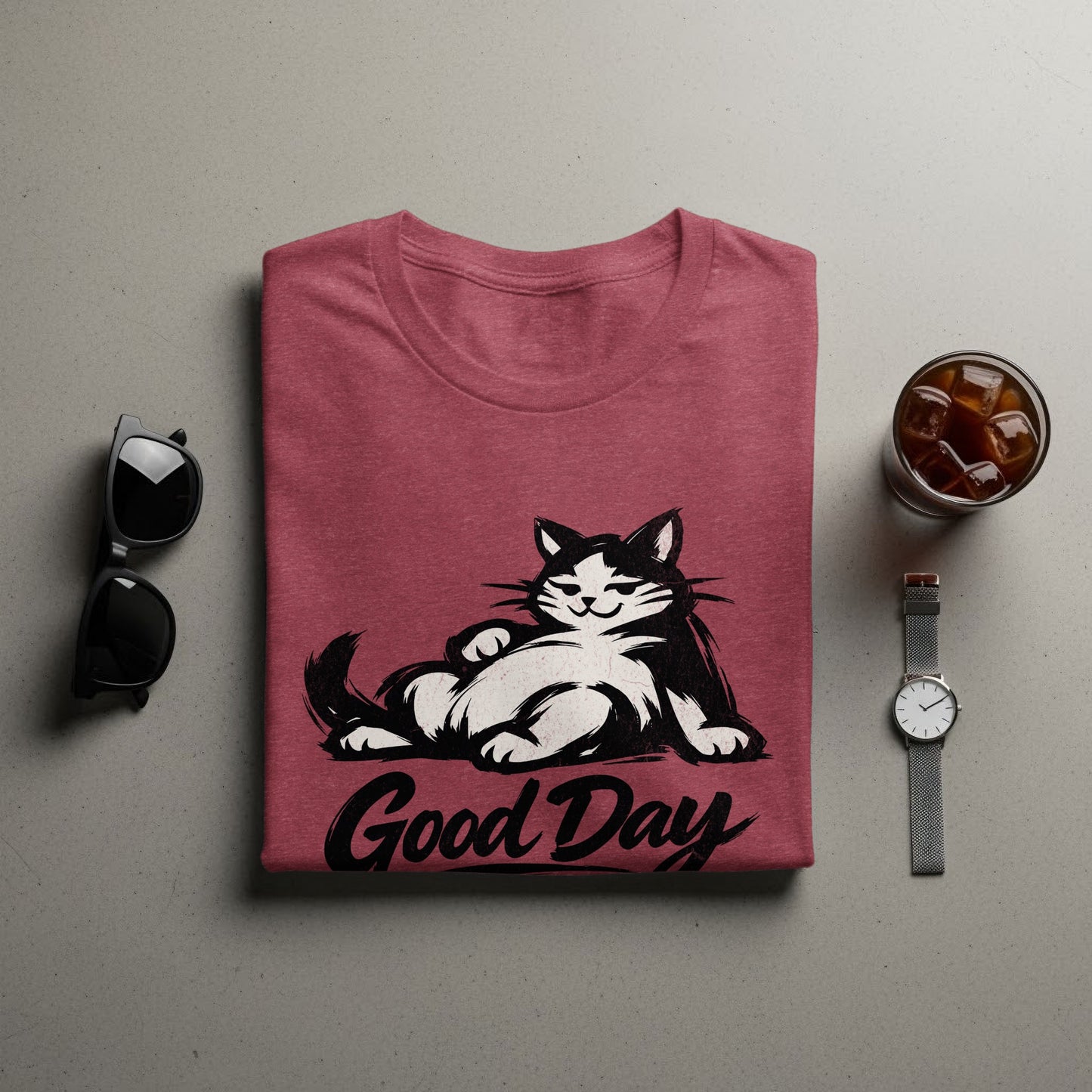 Relaxed Cat Good Day Graphic Tee Shirt