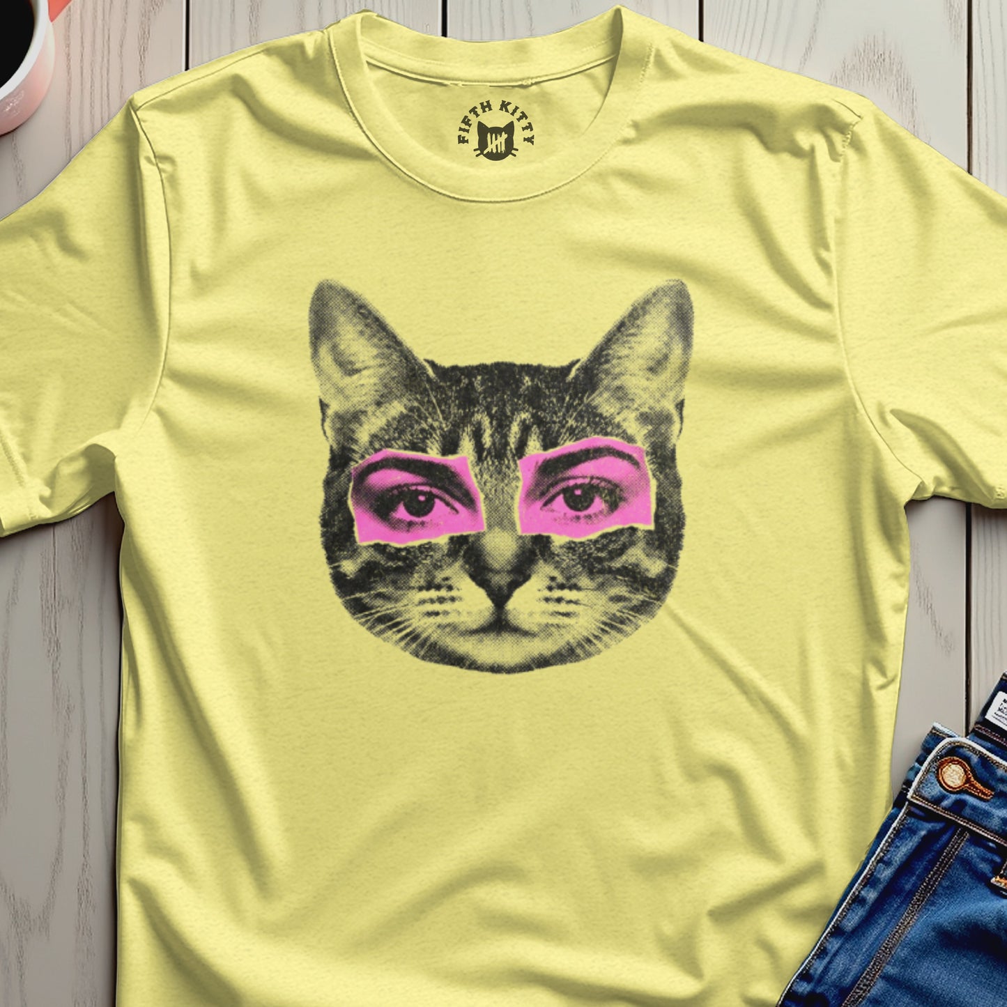 Yellow Edgy Feline Pink Eye Pop Art Design product type