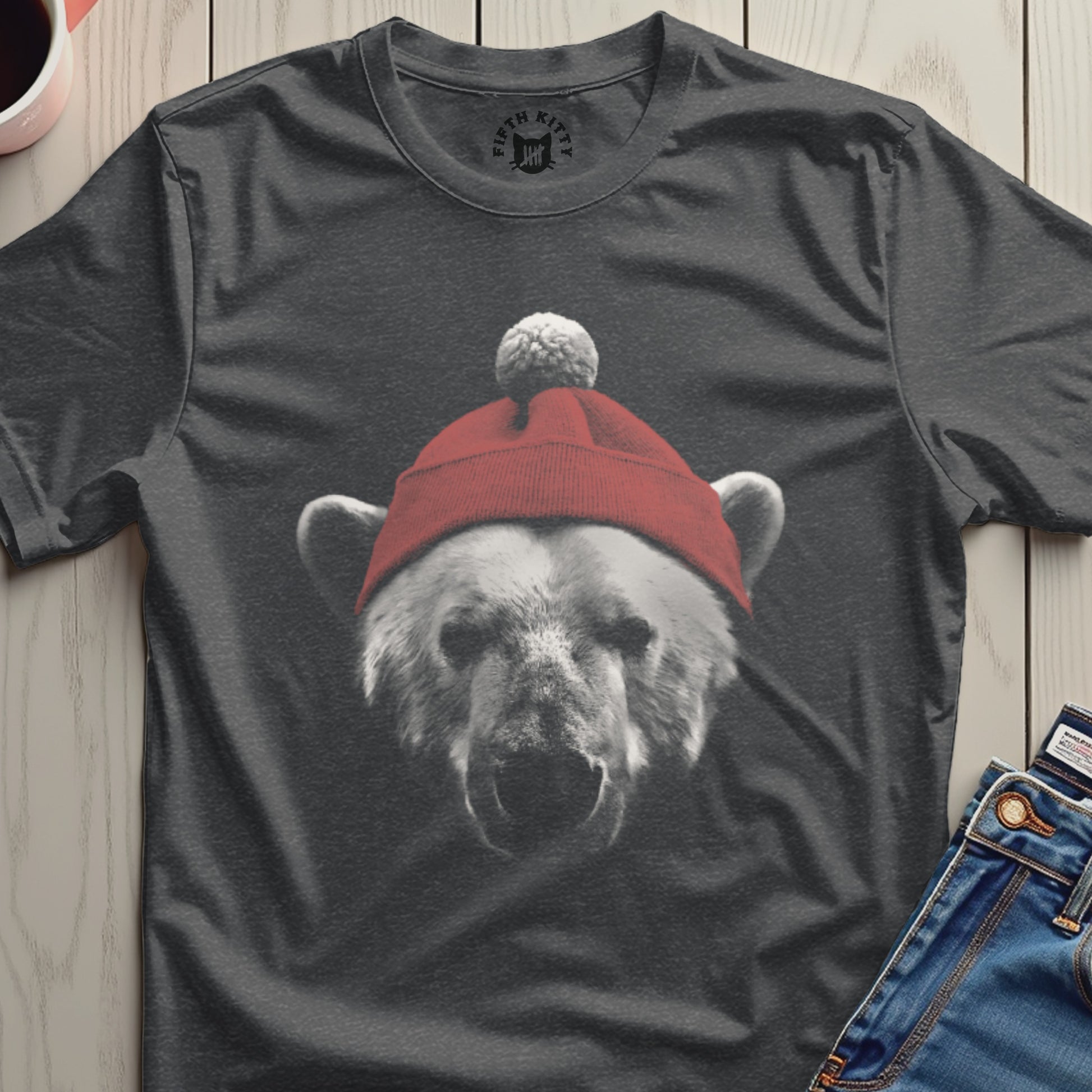 Bear Wearing Red Beanie Graphic T-Shirt Product