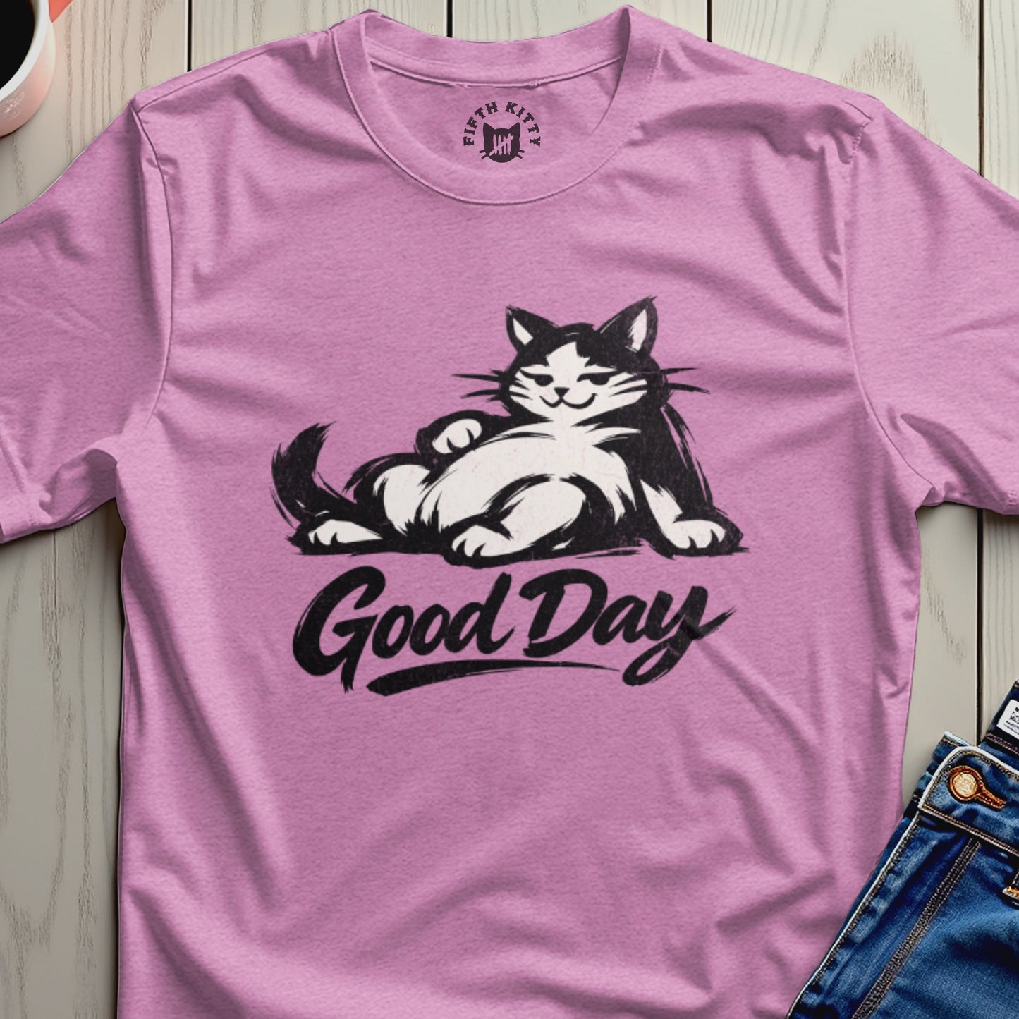 Good Day Relaxed Cat Design T-Shirt Product