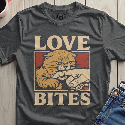 Funny Cat Love Bites Graphic T-Shirt for Pet Lovers