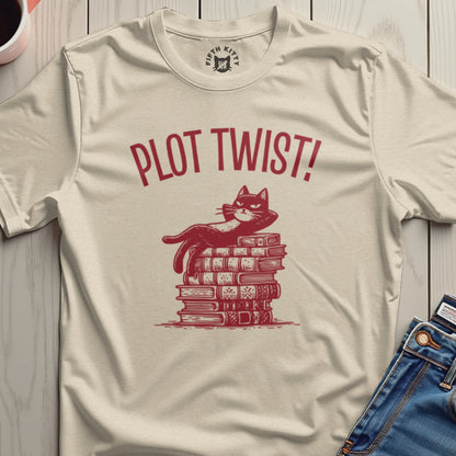Plot Twist Cat Relaxing on Books Illustration T-Shirt