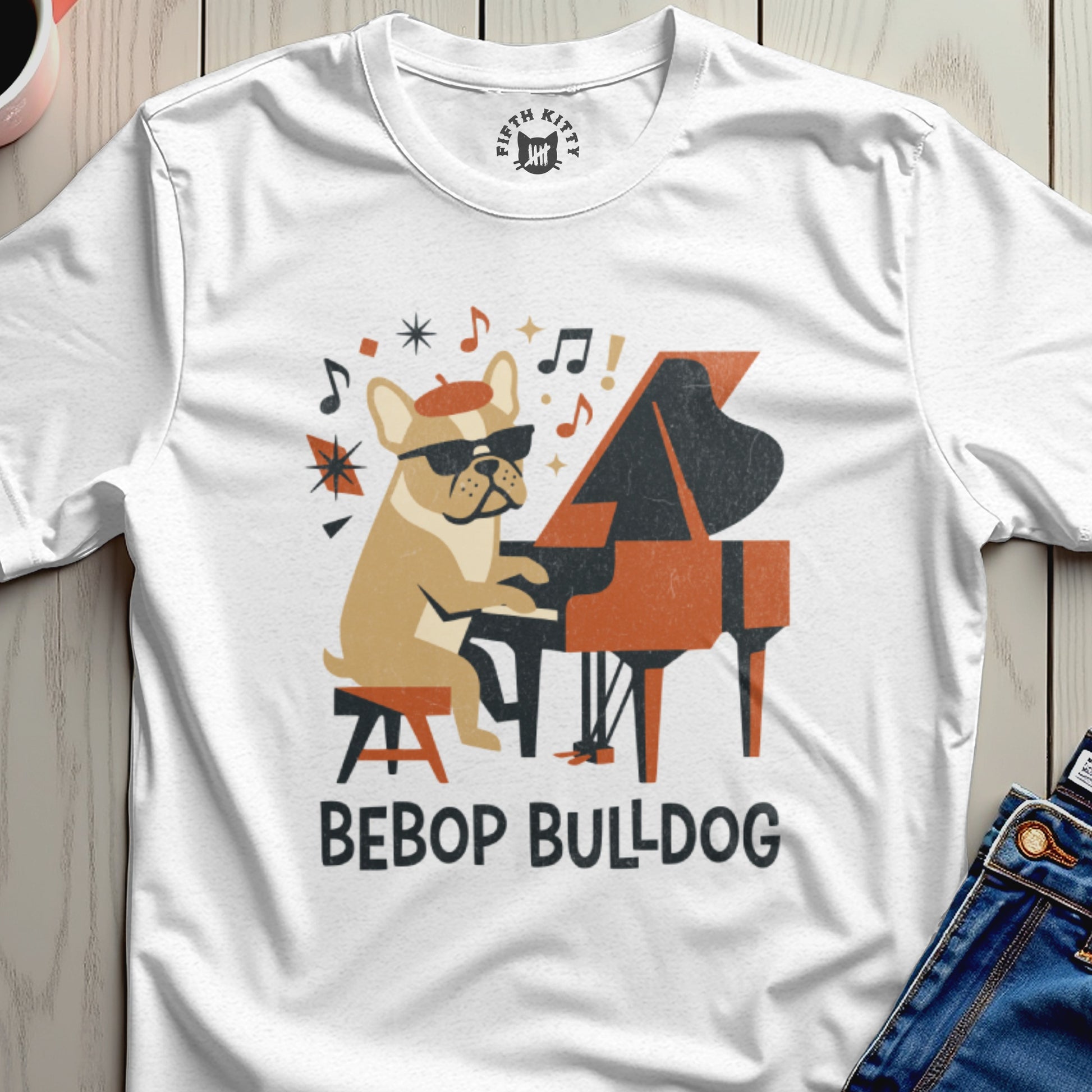 Bebop Bulldog Playing Piano Graphic T-Shirt