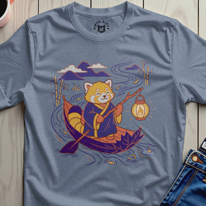 Red Panda Fishing River Scene Graphic T-Shirt