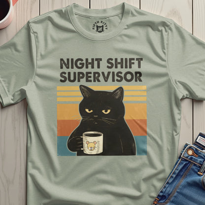 Night Shift Supervisor Cat Graphic T-shirt