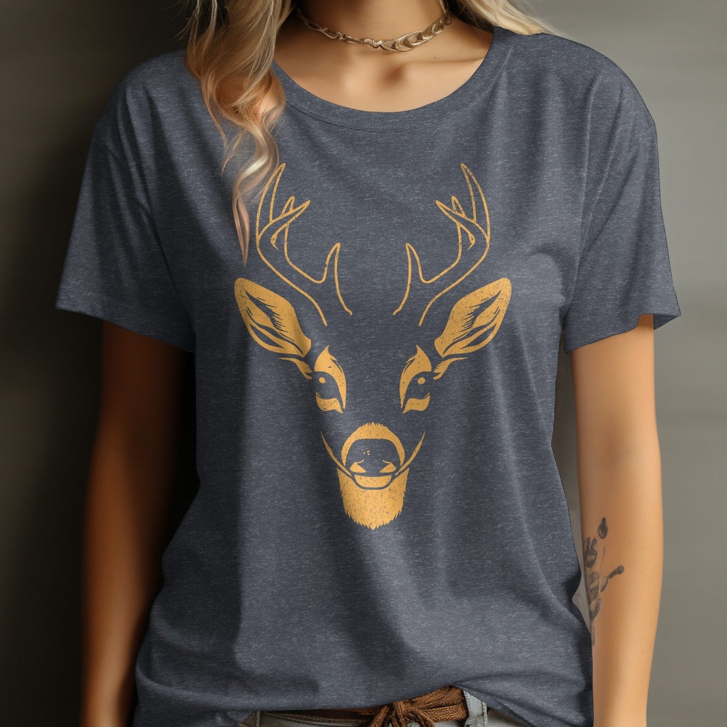 Deer Head Graphic Grey Casual Tee Shirt product type