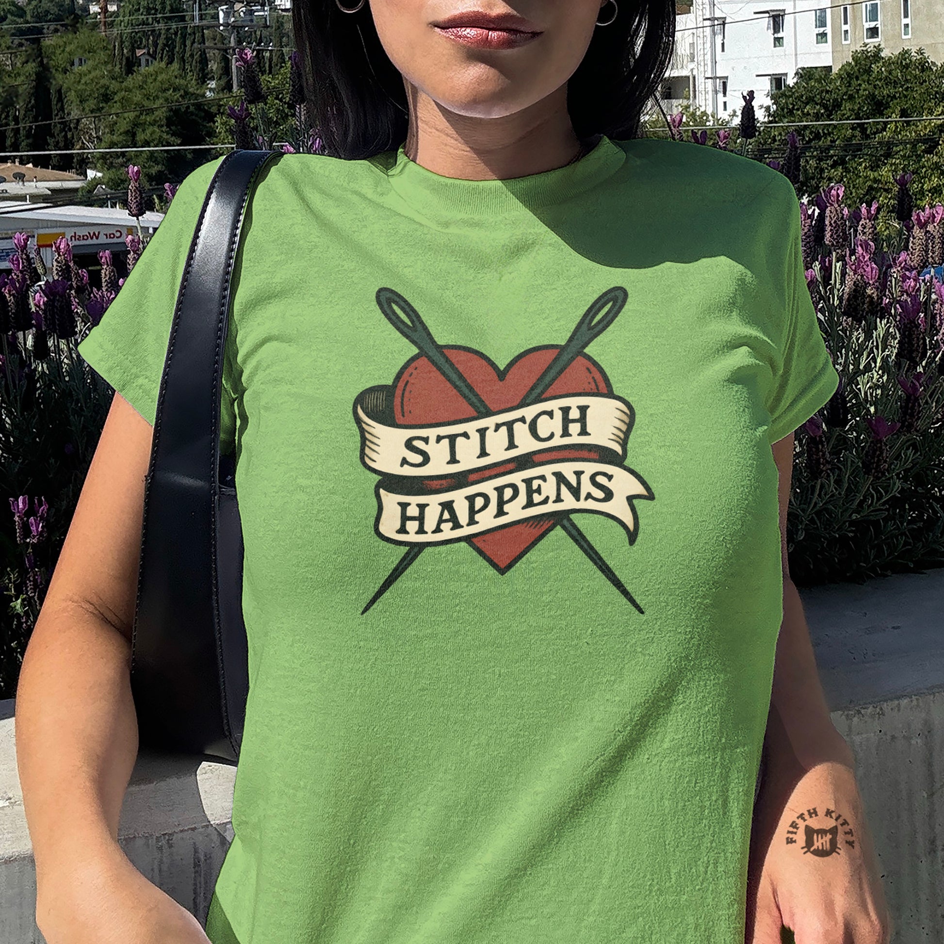 Stitch Happens Heart and Crossed Needles T-Shirt product