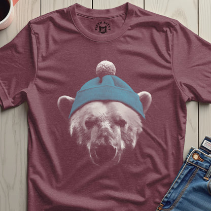 Polar Bear Wearing Blue Hat Graphic T-Shirt
