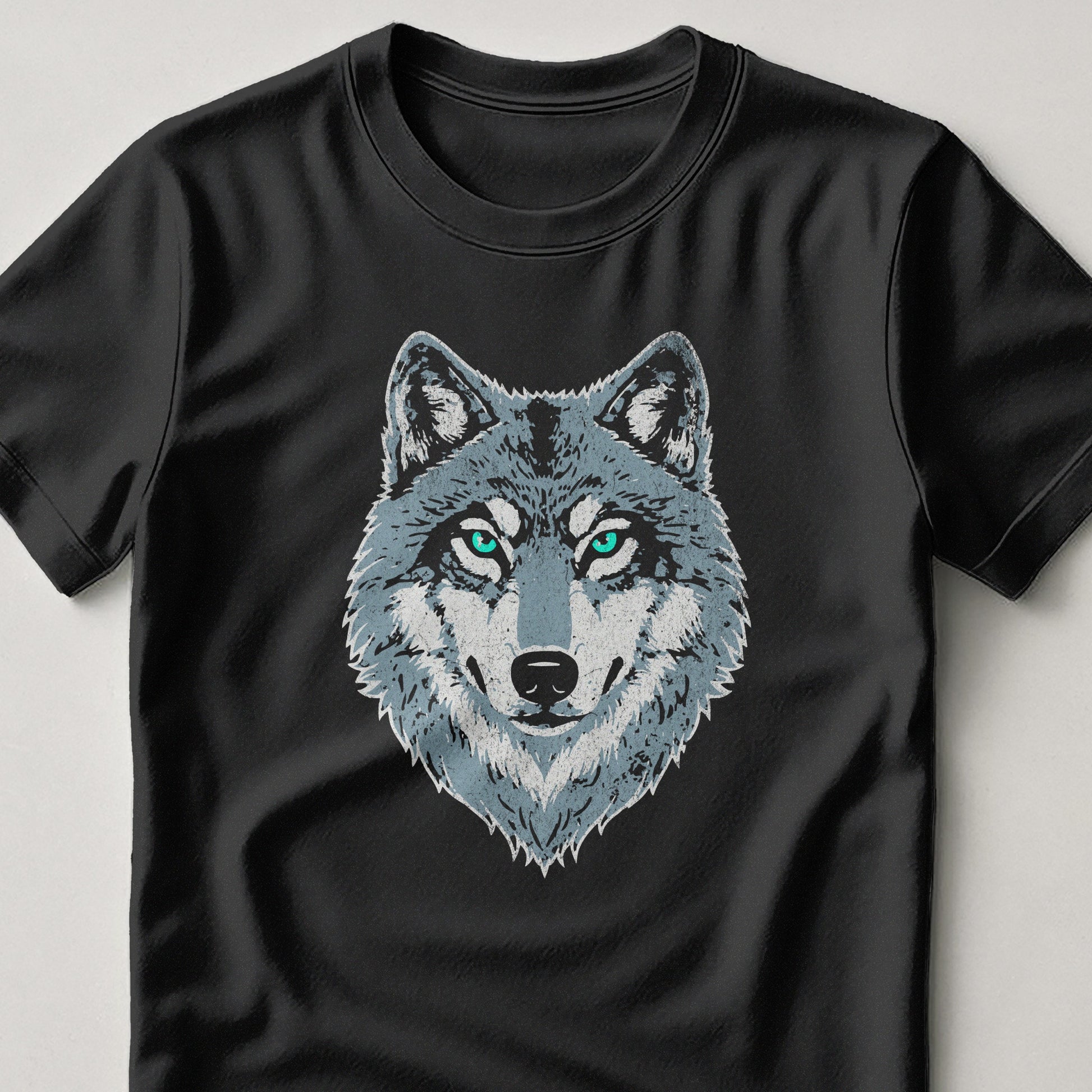Majestic Wolf Face Design Graphic Black T-shirt product type