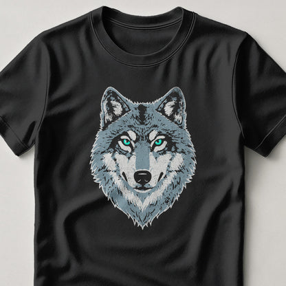 Majestic Wolf Face Design Graphic Black T-shirt product type