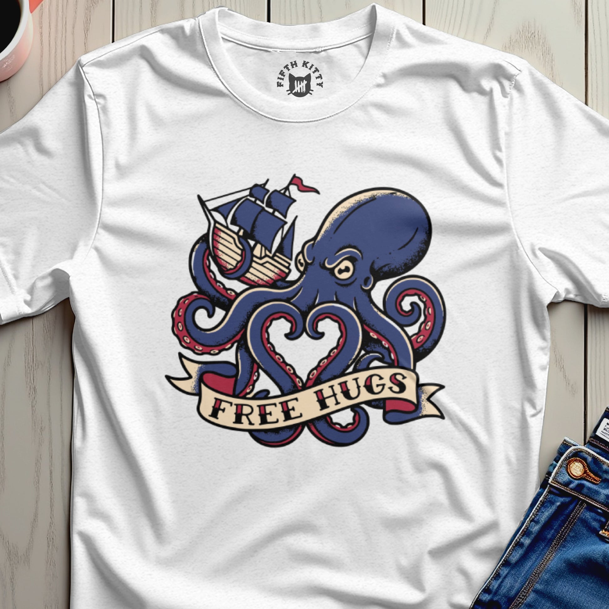 Free Hugs Octopus Graphic T-Shirt for Casual Wear