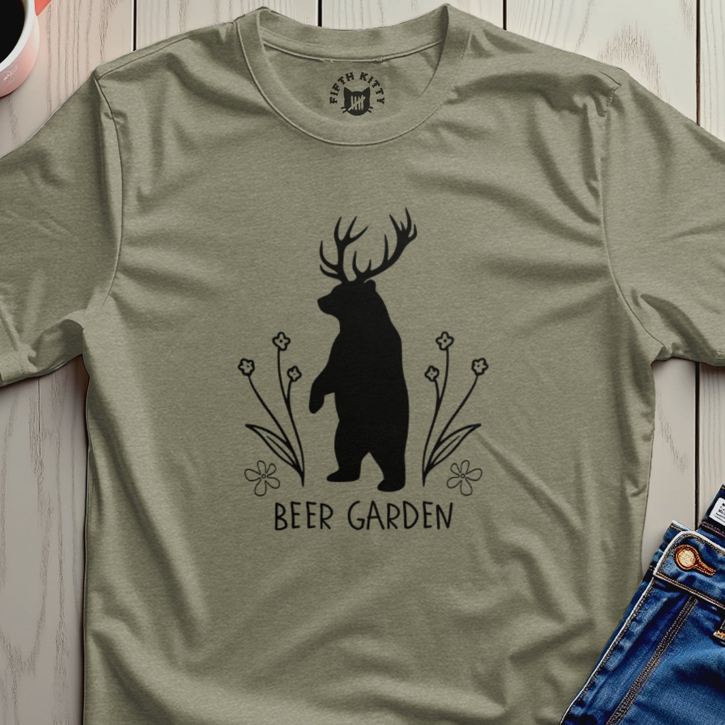 Bear with antlers and flowers, "Beer Garden" text.