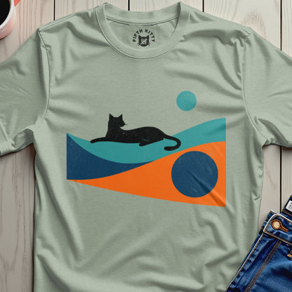 Abstract Black Cat and Geometry Graphic Tee Shirt