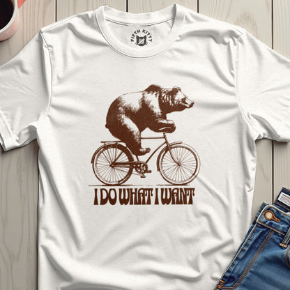 I Do What I Want Bear on Bicycle Graphic T-Shirt