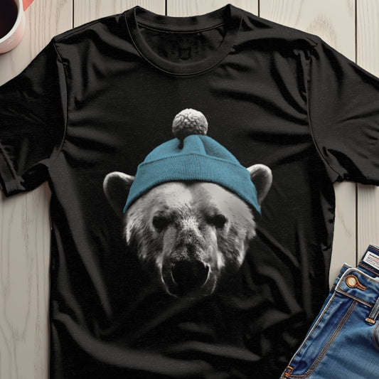Cute Bear Wearing Blue Beanie Graphic T-shirt