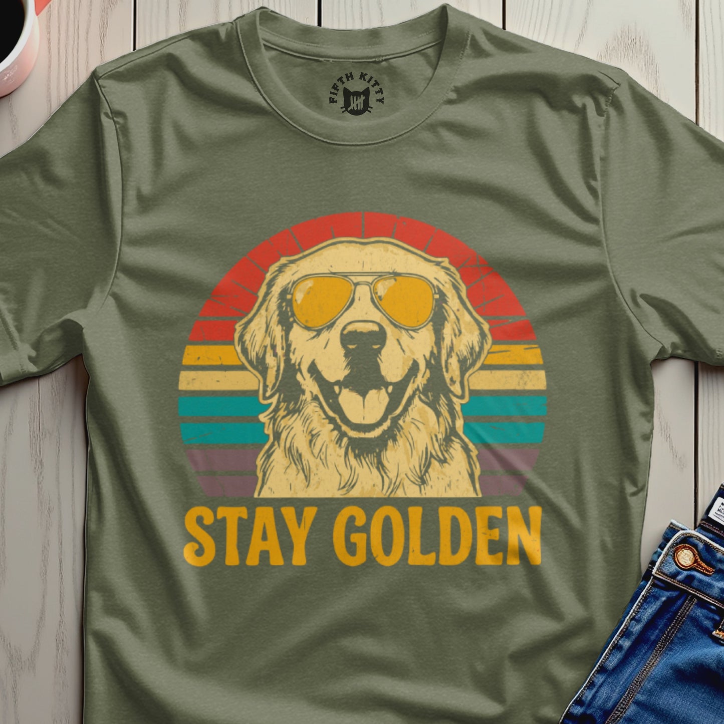 Stay Golden Retro Style Dog Graphic T-Shirt